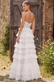 Sweetheart Ivory Tiered Ruffled A-Line Long Wedding Dress with Lace