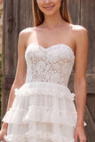 Sweetheart Ivory Tiered Ruffled A-Line Long Wedding Dress with Lace