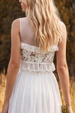 Ivory 2 Piece A-Line Illusion Neck Ruffled Long Wedding Dress with Slit