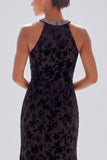 Halter Black Burnout Velvet Mermaid Formal Dress with Slit