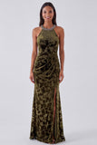 Halter Black Burnout Velvet Mermaid Formal Dress with Slit