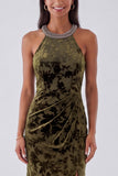 Halter Black Burnout Velvet Mermaid Formal Dress with Slit