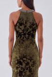 Halter Black Burnout Velvet Mermaid Formal Dress with Slit