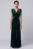 Dark Green Velvet V-Neck Ruched Long Mother of the Bride Dress