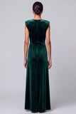 Dark Green Velvet V-Neck Ruched Long Mother of the Bride Dress