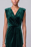 Dark Green Velvet V-Neck Ruched Long Mother of the Bride Dress