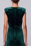 Dark Green Velvet V-Neck Ruched Long Mother of the Bride Dress