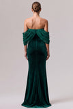 Dark Green Mermaid Off the Shoulder Ruched Velvet Formal Dress