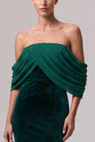 Dark Green Mermaid Off the Shoulder Ruched Velvet Formal Dress