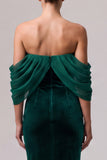 Dark Green Mermaid Off the Shoulder Ruched Velvet Formal Dress
