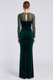 Velvet Mermaid Dark Green Square Neck Long Sleeve Formal Dress