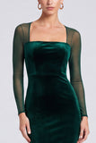 Velvet Mermaid Dark Green Square Neck Long Sleeve Formal Dress