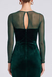 Velvet Mermaid Dark Green Square Neck Long Sleeve Formal Dress
