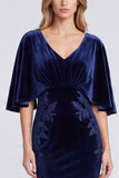 Navy Velvet V-Neck Half Sleeve Mermaid Mother of the Bride Dress