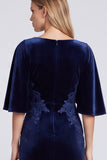 Navy Velvet V-Neck Half Sleeve Mermaid Mother of the Bride Dress