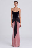Black and Pink Velvet Mermaid Formal Dress with Front Sash