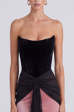Black and Pink Velvet Mermaid Formal Dress with Front Sash