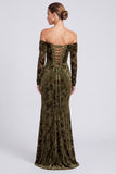Off the Shoulder Burnout Velvet Olive Mermaid Formal Dress with Slit