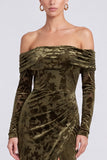 Off the Shoulder Burnout Velvet Olive Mermaid Formal Dress with Slit