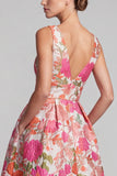 Pink Floral Jacquard V-Neck Maxi Dress