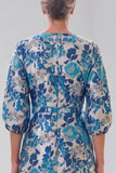 Blue Floral V-Neck Mermaid Mother of the Bride Dress with 3/4 Sleeves