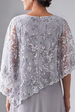 Silver Grey A Line Chiffon Mother of the Bride Dress with Sequin Cape
