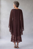 Dark Brown Mermaid Sequin Midi Mother of the Bride with Cape
