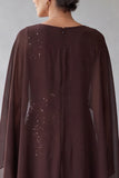 Dark Brown Mermaid Sequin Midi Mother of the Bride with Cape