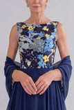 Navy Sequin Bateau Neck A Line Long Mother of the Bride Dress with Shawl