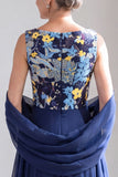 Navy Sequin Bateau Neck A Line Long Mother of the Bride Dress with Shawl