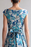 Floral Blue V-Neck A Line Maxi Dress with Bow Belt