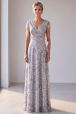 Silver Grey Sequin Mother of the Bride Dress with Cap Sleeves