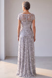 Silver Grey Sequin Mother of the Bride Dress with Cap Sleeves