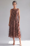 Dark Brown Sequin A Line Midi Mother of the Bride Dress
