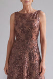 Dark Brown Sequin A Line Midi Mother of the Bride Dress