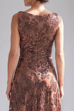 Dark Brown Sequin A Line Midi Mother of the Bride Dress