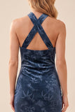Halter Navy Sheath Velvet Formal Dress