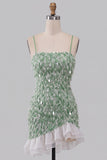 Green Fringed Sequin Ruffled Bodycon Homecoming Dress with Lace-up Back
