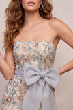 Strapless Light Grey Sequin Beaded Bodycon Homecoming Dress with Bow