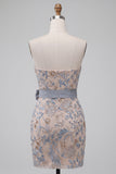 Strapless Light Grey Sequin Beaded Bodycon Homecoming Dress with Bow