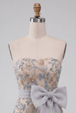 Strapless Light Grey Sequin Beaded Bodycon Homecoming Dress with Bow