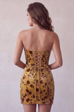 Ginger Yellow Velvet Strapless Bodycon Corset Homecoming Dress