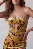 Ginger Yellow Velvet Strapless Bodycon Corset Homecoming Dress