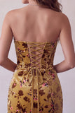 Ginger Yellow Velvet Strapless Bodycon Corset Homecoming Dress