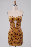 Ginger Yellow Velvet Strapless Bodycon Corset Homecoming Dress