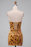 Ginger Yellow Velvet Strapless Bodycon Corset Homecoming Dress