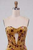 Ginger Yellow Velvet Strapless Bodycon Corset Homecoming Dress