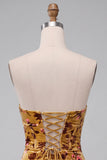 Ginger Yellow Velvet Strapless Bodycon Corset Homecoming Dress
