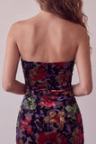 Black Floral Bodycon Strapless Homecoming Dress with Tassles