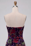Black Floral Bodycon Strapless Homecoming Dress with Tassles